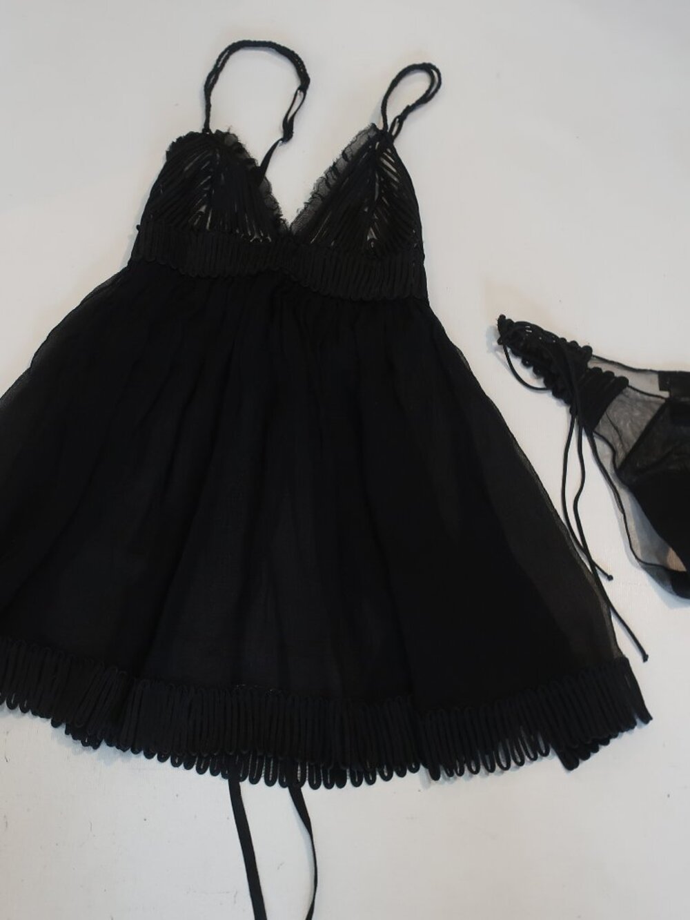 NWOT Women Jean Paul Gaultier x La Perla Black 2 Pc Silk Blend Babydoll Panty XS